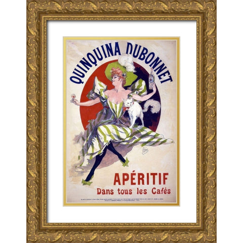 Quinquina Dubonnet Aperitif Gold Ornate Wood Framed Art Print with Double Matting by Cheret, Jules