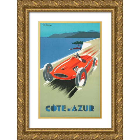 Cote DAzur Gold Ornate Wood Framed Art Print with Double Matting by Fix Masseau, Pierre