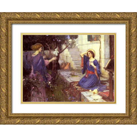 The Annunciation Gold Ornate Wood Framed Art Print with Double Matting by Waterhouse, J. W.