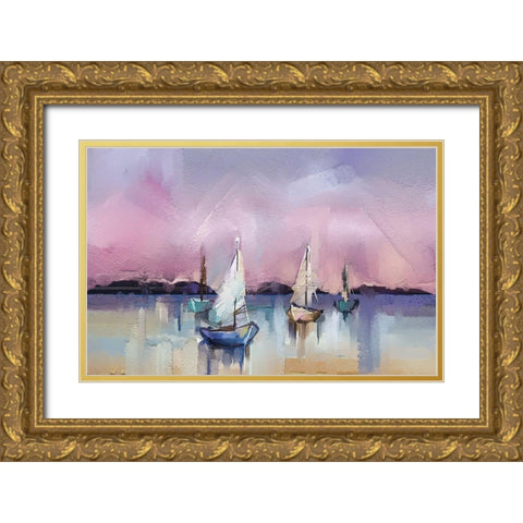 Seascape with Sunlit Background Gold Ornate Wood Framed Art Print with Double Matting by Pornmingmas, N.