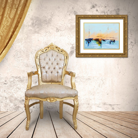 Sailboat Abstract Gold Ornate Wood Framed Art Print with Double Matting by Chen, Yung Chao