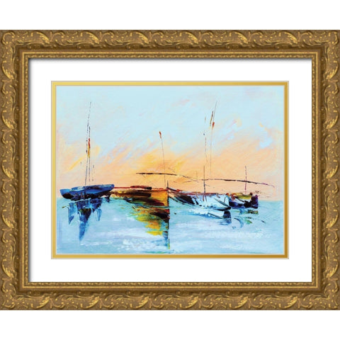 Sailboat Abstract Gold Ornate Wood Framed Art Print with Double Matting by Chen, Yung Chao