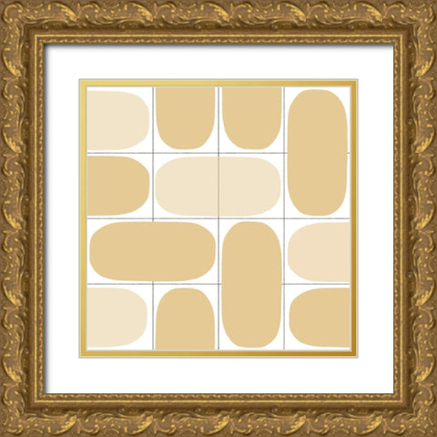 Geometric Oval Abstract,Tan Gold Ornate Wood Framed Art Print with Double Matting by Inuit