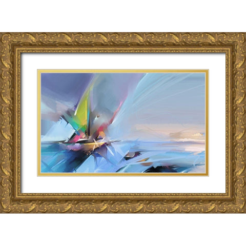 Colorful Oil Seascape Gold Ornate Wood Framed Art Print with Double Matting by Pornmingmas, N.
