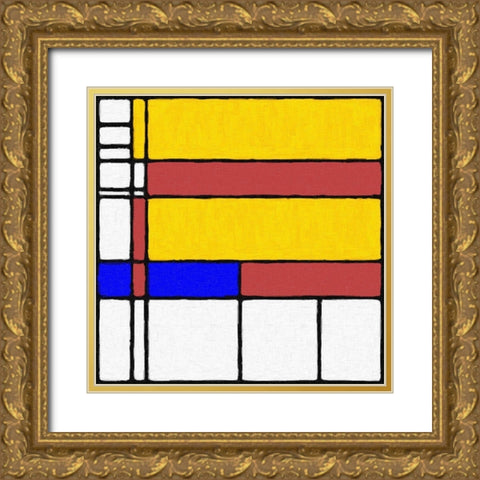 Abstract Modern in Mondrian Style Gold Ornate Wood Framed Art Print with Double Matting by Mcaulay, Anthony