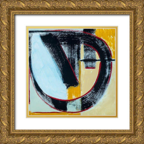 Abstract of Connected Black Shapes III Gold Ornate Wood Framed Art Print with Double Matting by Anonymous