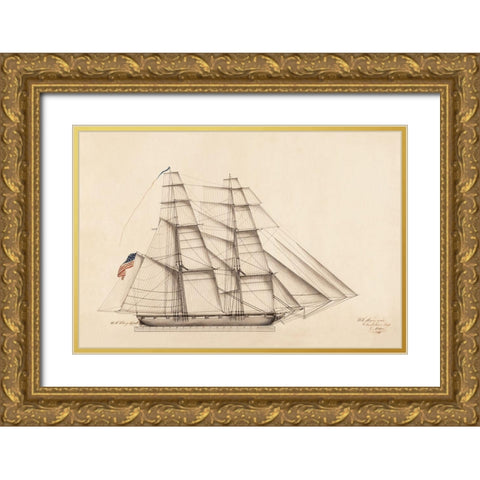 U.S. Big Spark Sailboat Gold Ornate Wood Framed Art Print with Double Matting by Anonymous