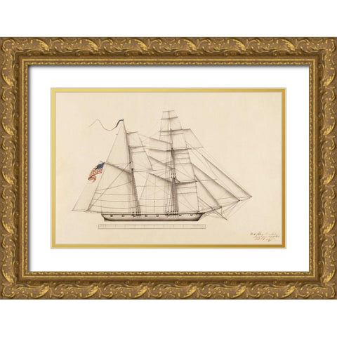 Prometheus Sailboat Gold Ornate Wood Framed Art Print with Double Matting by Anonymous