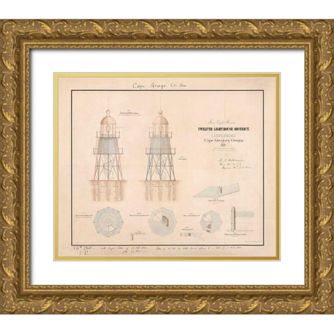 Cape Arago Light House Gold Ornate Wood Framed Art Print with Double Matting by Anonymous