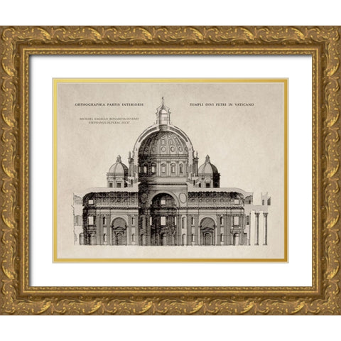 San Pietro by Michelangelo, Sepia Gold Ornate Wood Framed Art Print with Double Matting by Michelangelo