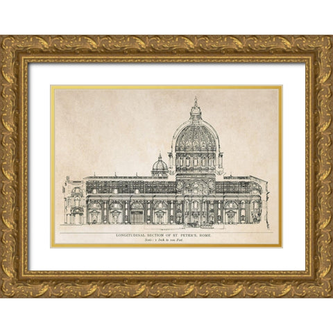 Longitudinal Section of the Saint Peter Gold Ornate Wood Framed Art Print with Double Matting by Anonymous