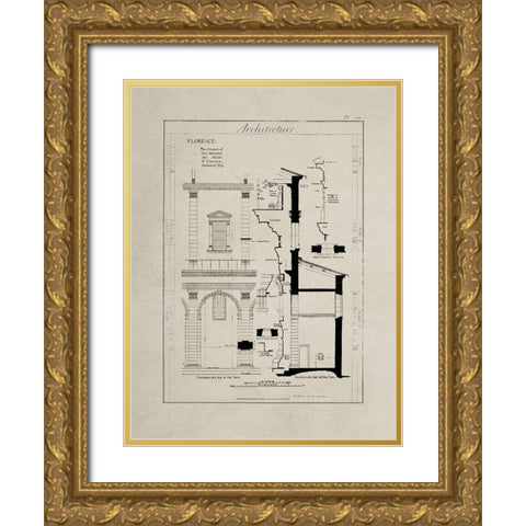Italian Renaissance Architectural Section Chart III. Gold Ornate Wood Framed Art Print with Double Matting by Anonymous