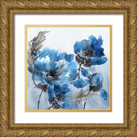 Watercolor Peony Gold Ornate Wood Framed Art Print with Double Matting by Tarakanova, Olga