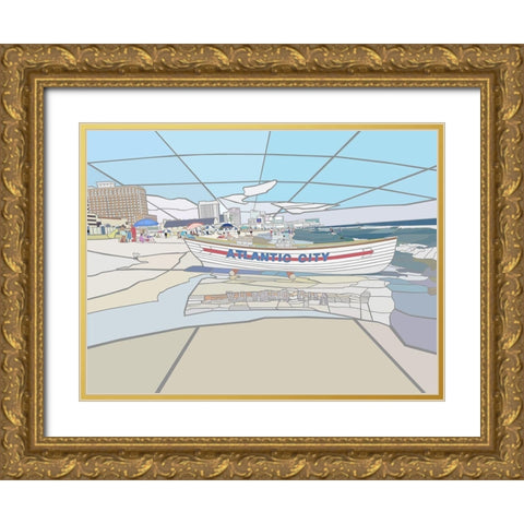 Atlantic City Beach Vista Scene Gold Ornate Wood Framed Art Print with Double Matting by Mandell, Jonathan