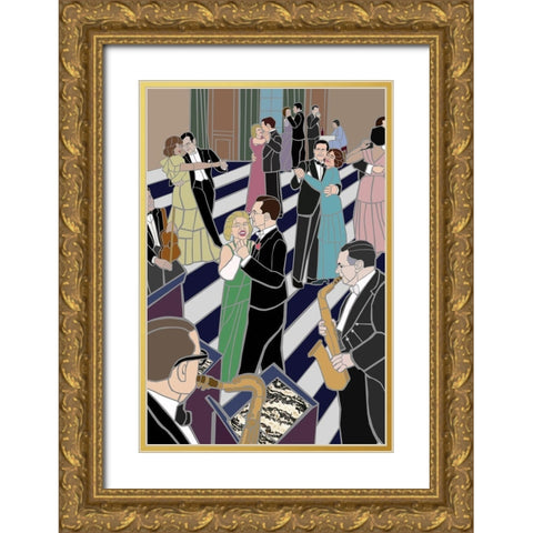 Dance Scene Gold Ornate Wood Framed Art Print with Double Matting by Mandell, Jonathan