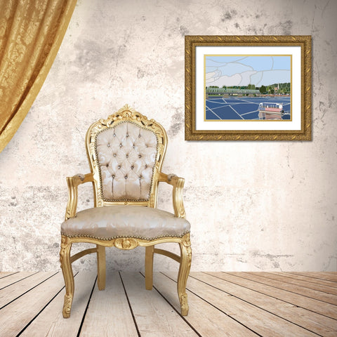 Lambertsville Bridge w BoatÂ  Gold Ornate Wood Framed Art Print with Double Matting by Mandell, Jonathan