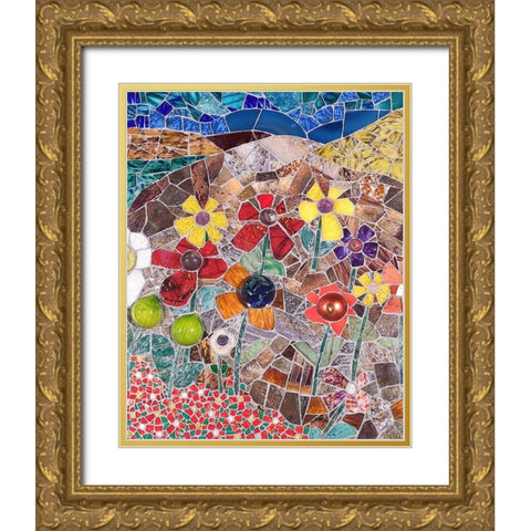 Mountainscape with Flowers I Gold Ornate Wood Framed Art Print with Double Matting by Mandell, Jonathan