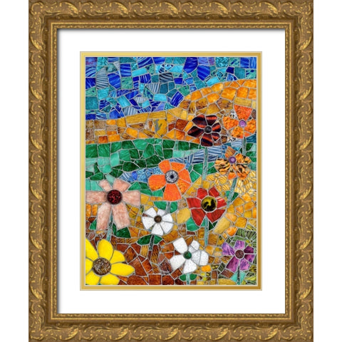 Mountainscape with Flowers II Gold Ornate Wood Framed Art Print with Double Matting by Mandell, Jonathan