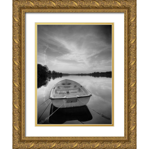 Rowboat on Summer Lake Gold Ornate Wood Framed Art Print with Double Matting by Anonymous