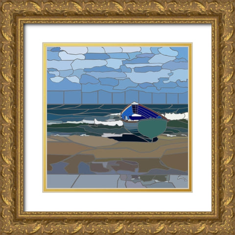 Ventnor City Beach Scene Gold Ornate Wood Framed Art Print with Double Matting by Mandell, Jonathan