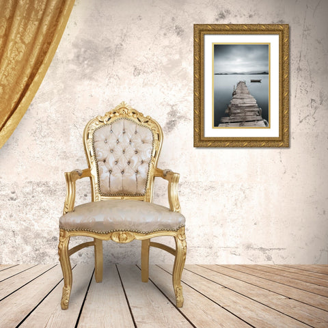 Peaceful Pier, Color Gold Ornate Wood Framed Art Print with Double Matting by Anonymous