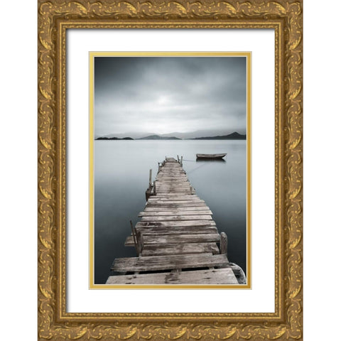 Peaceful Pier, Color Gold Ornate Wood Framed Art Print with Double Matting by Anonymous