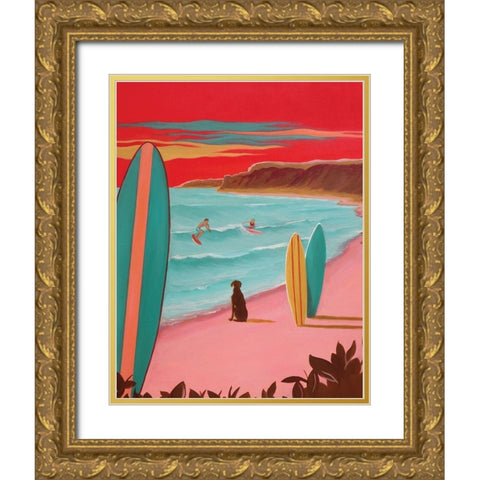 Ditch Plains Surf Gold Ornate Wood Framed Art Print with Double Matting by Saxe, Carol