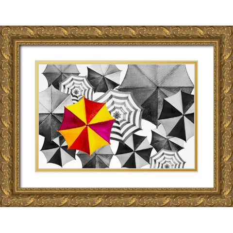 Watercolor Umbrella Painting Gold Ornate Wood Framed Art Print with Double Matting by Kongchan, Tanom