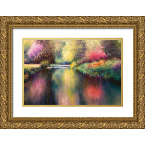 Spring Meadow with Creek Gold Ornate Wood Framed Art Print with Double Matting by Rossi, Giorgio