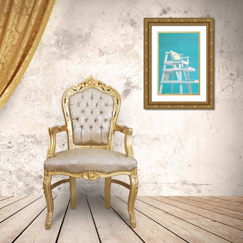 Life Guard Stand (turquoise) Gold Ornate Wood Framed Art Print with Double Matting by Saxe, Carol