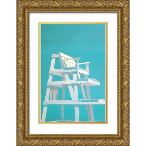 Life Guard Stand (turquoise) Gold Ornate Wood Framed Art Print with Double Matting by Saxe, Carol