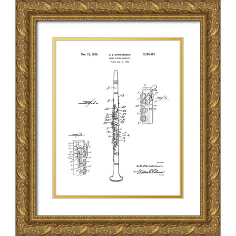 Clarinet Diagram Gold Ornate Wood Framed Art Print with Double Matting by Anonymous