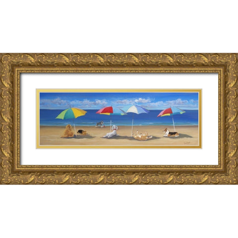 Umbrella Paws Gold Ornate Wood Framed Art Print with Double Matting by Saxe, Carol