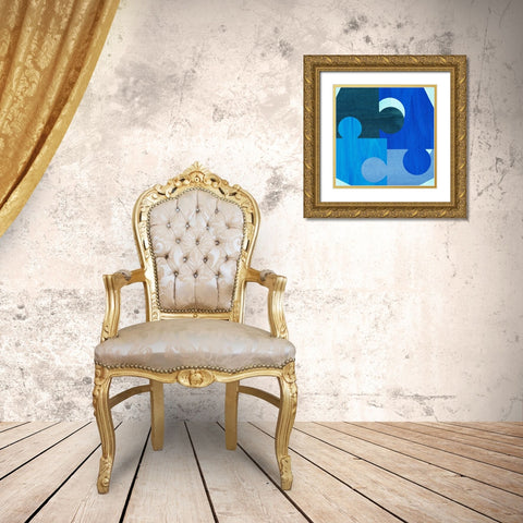 Blue and Teal Pattern Gold Ornate Wood Framed Art Print with Double Matting by Inuit