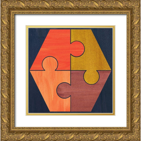 Patterned Hexagon Gold Ornate Wood Framed Art Print with Double Matting by Inuit