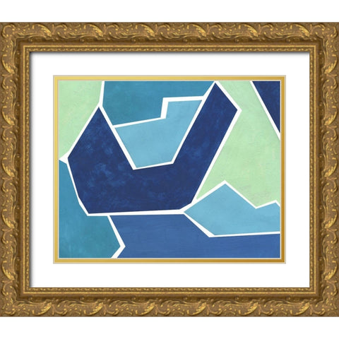 Teal and Blue Jigsaw Gold Ornate Wood Framed Art Print with Double Matting by Inuit