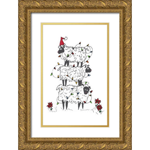 Stacked Sheep at Christmas Gold Ornate Wood Framed Art Print with Double Matting by Carroccio, Lisa