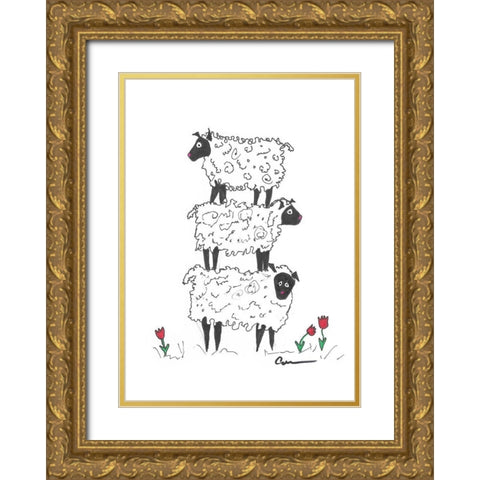 Stacked Sheep  Gold Ornate Wood Framed Art Print with Double Matting by Carroccio, Lisa