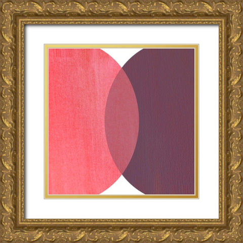 Abstract Circles Red Gold Ornate Wood Framed Art Print with Double Matting by Inuit