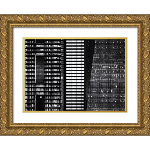 Black and White Buildings Gold Ornate Wood Framed Art Print with Double Matting by Carson, Brian