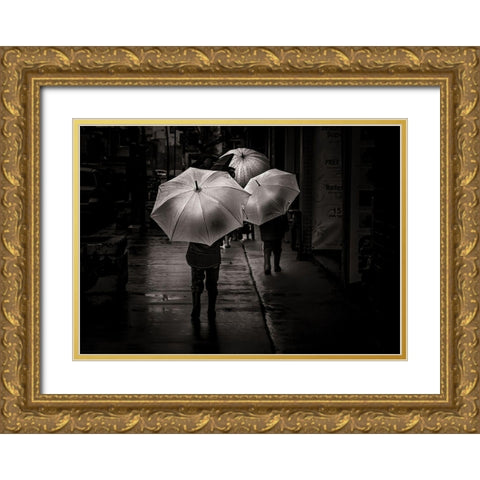 Just Walking in the Rain Gold Ornate Wood Framed Art Print with Double Matting by Carson, Brian