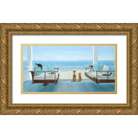 Hanging Out Gold Ornate Wood Framed Art Print with Double Matting by Saxe, Carol
