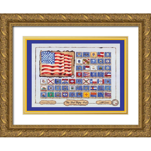 Fab 51 States Gold Ornate Wood Framed Art Print with Double Matting by Alexander, Natalie