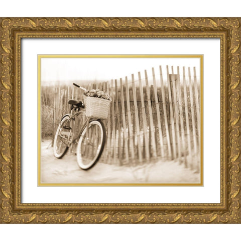 Bike by Beach Fence Gold Ornate Wood Framed Art Print with Double Matting by Anonymous