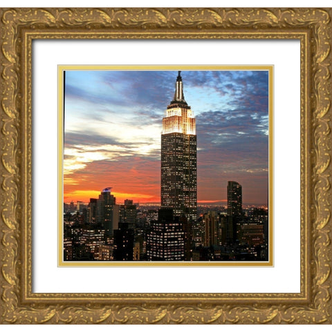 Empire State Evening Gold Ornate Wood Framed Art Print with Double Matting by Anonymous