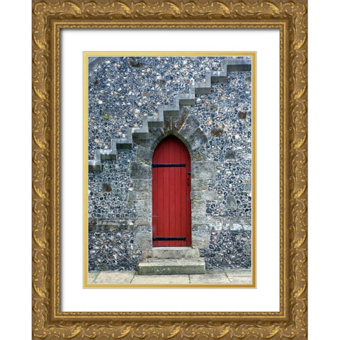 Red Door Under the Stairs Gold Ornate Wood Framed Art Print with Double Matting by Anonymous