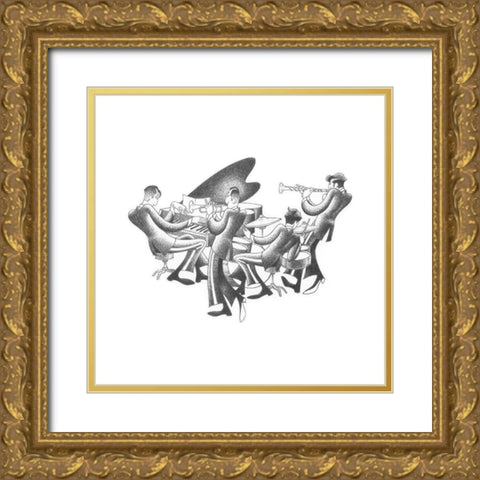 Cool Quartet Gold Ornate Wood Framed Art Print with Double Matting by Vilar, Roger