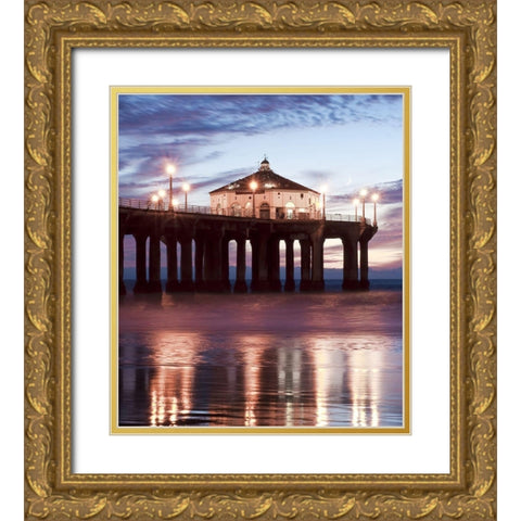 Manhattan Beach Pier,California II, Color Gold Ornate Wood Framed Art Print with Double Matting by Anonymous