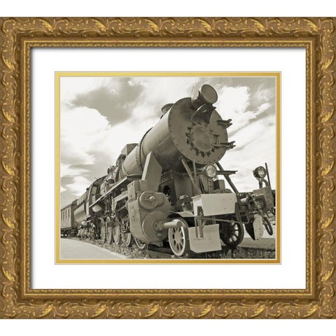 Vintage Locomotive Gold Ornate Wood Framed Art Print with Double Matting by Anonymous