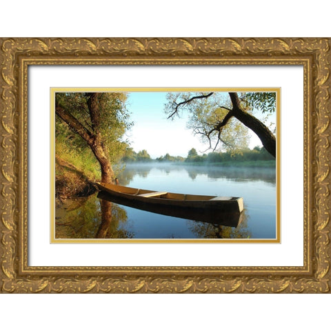 Tranquil Morning, Color Gold Ornate Wood Framed Art Print with Double Matting by Anonymous
